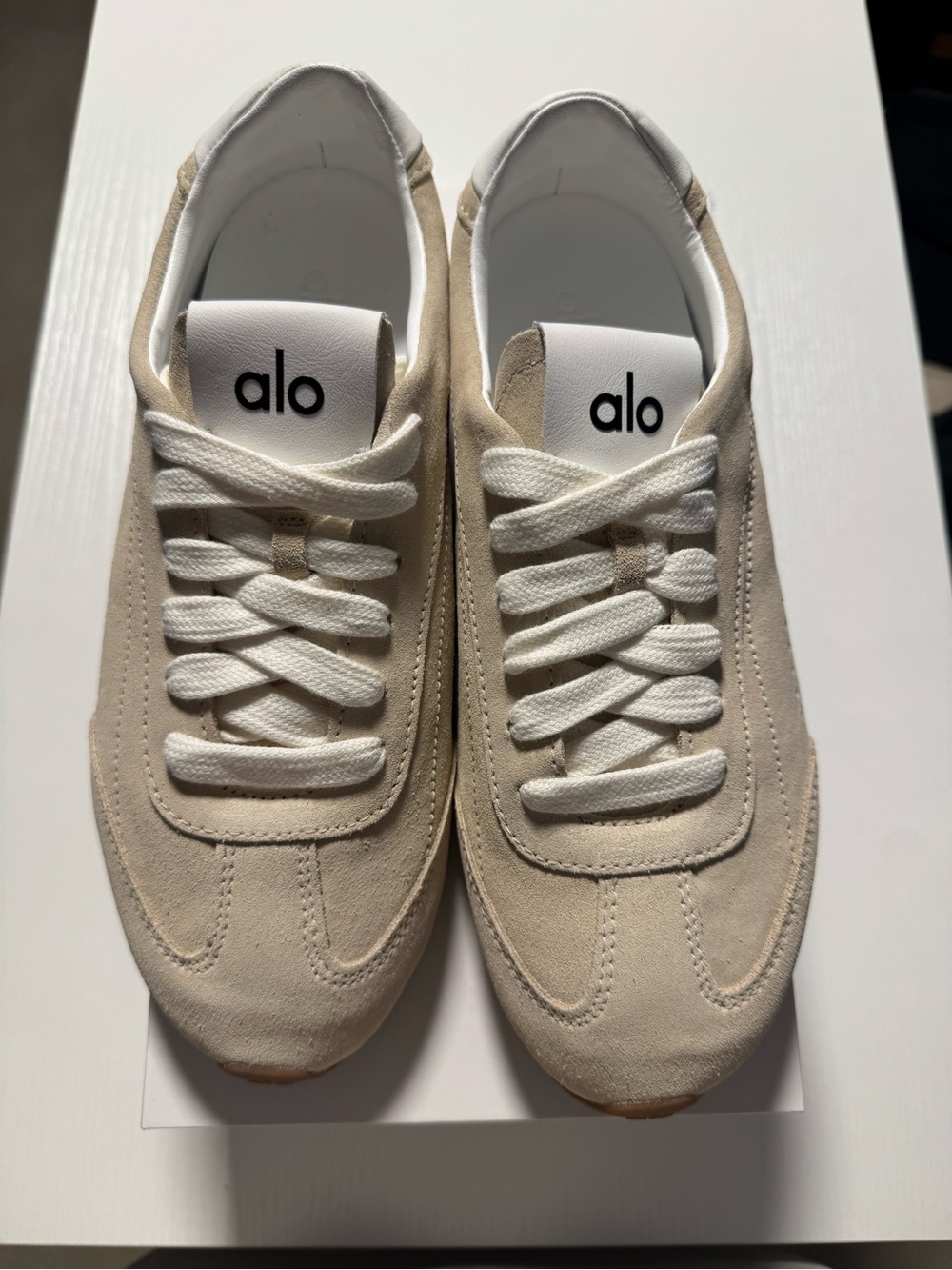 ALO Yoga Beige Suede Sneakers with White Laces